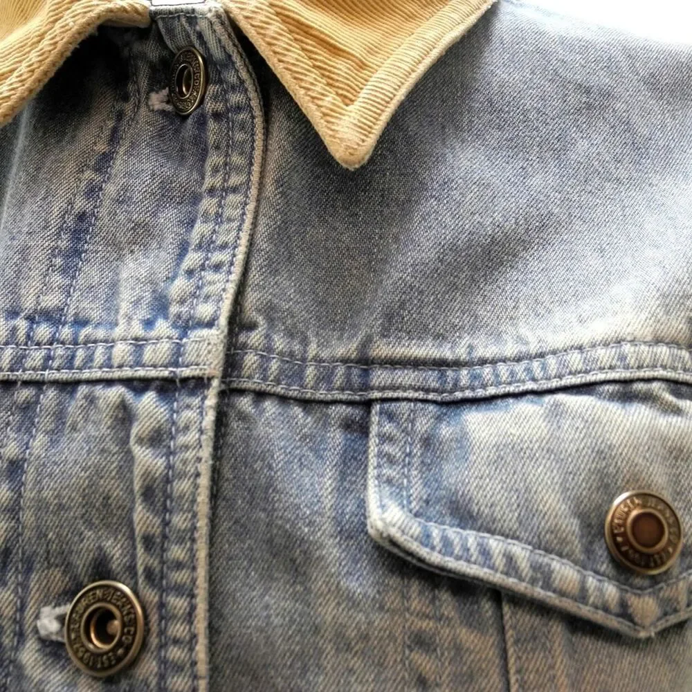 Ralph Lauren Jean Jacket Women's Large Blue Denim Tan Corduroy Collar/Cuffs - Picture 4 of 10